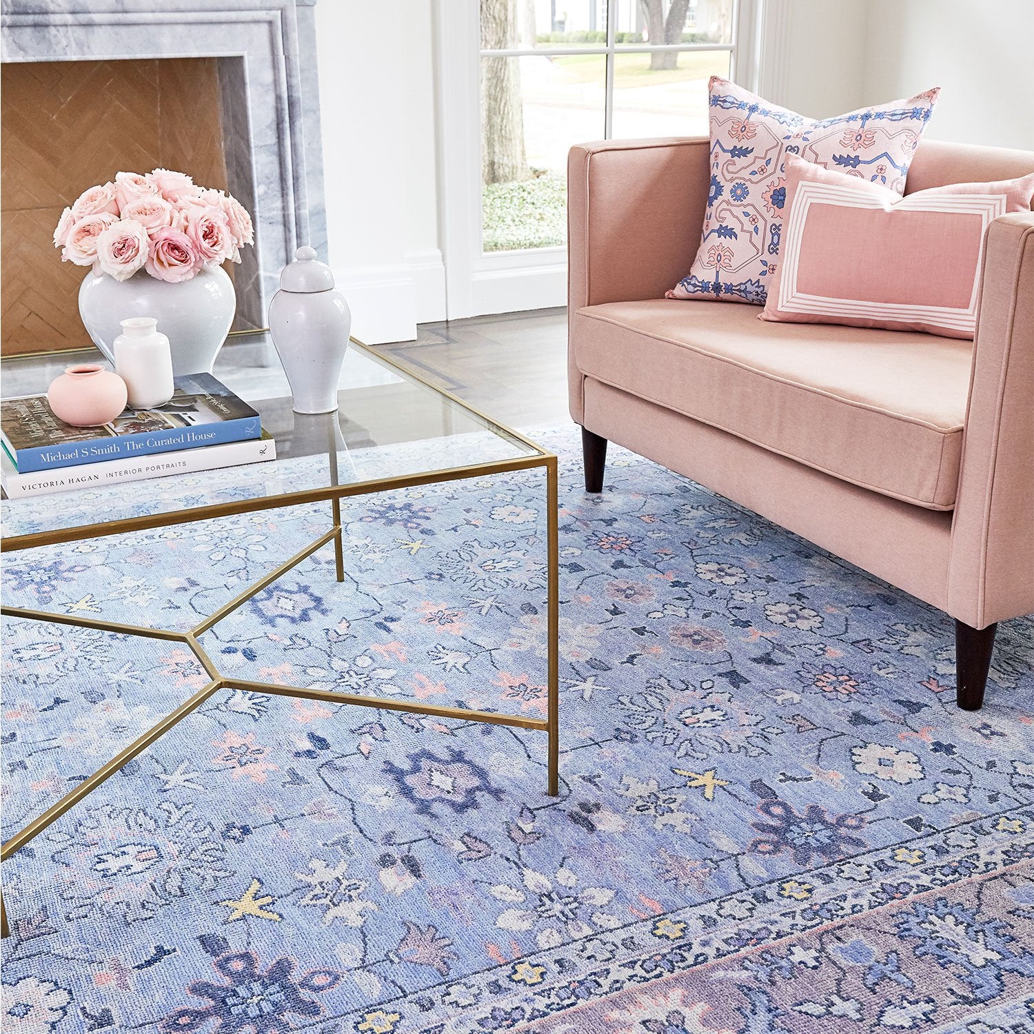 Living Room with Pasha Area Rug in Blue