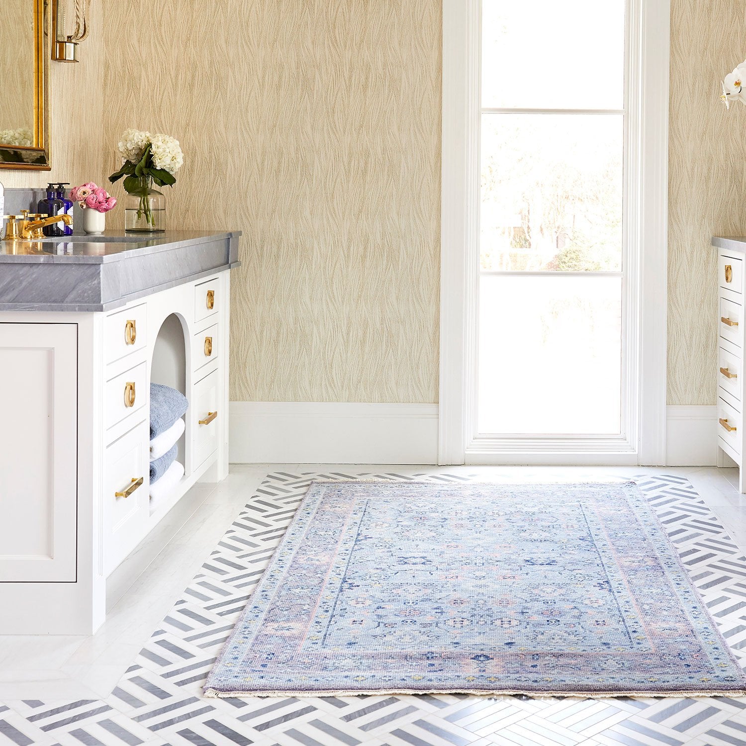 Blue Pasha Rug in Bathroom