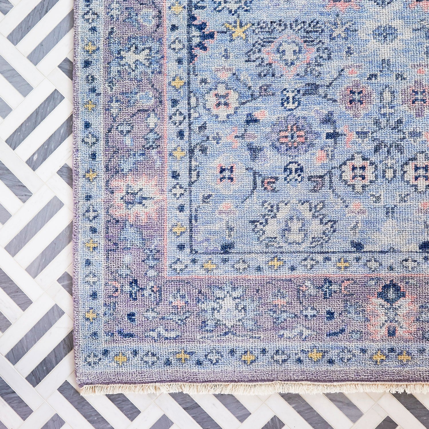 Pasha Rug in Blue on Tile Floor