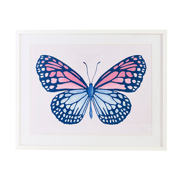 Blush & Blue Butterfly Print in White Frame