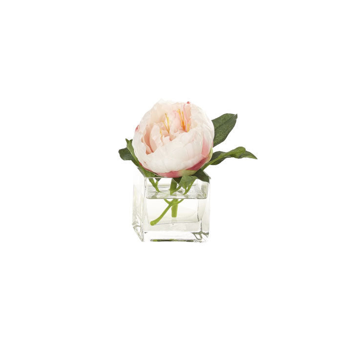 Faux Pink Peony in Small Clear Glass Vase