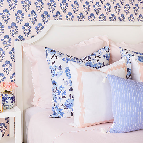 Blue Highland Floral Pillow in Bedroom