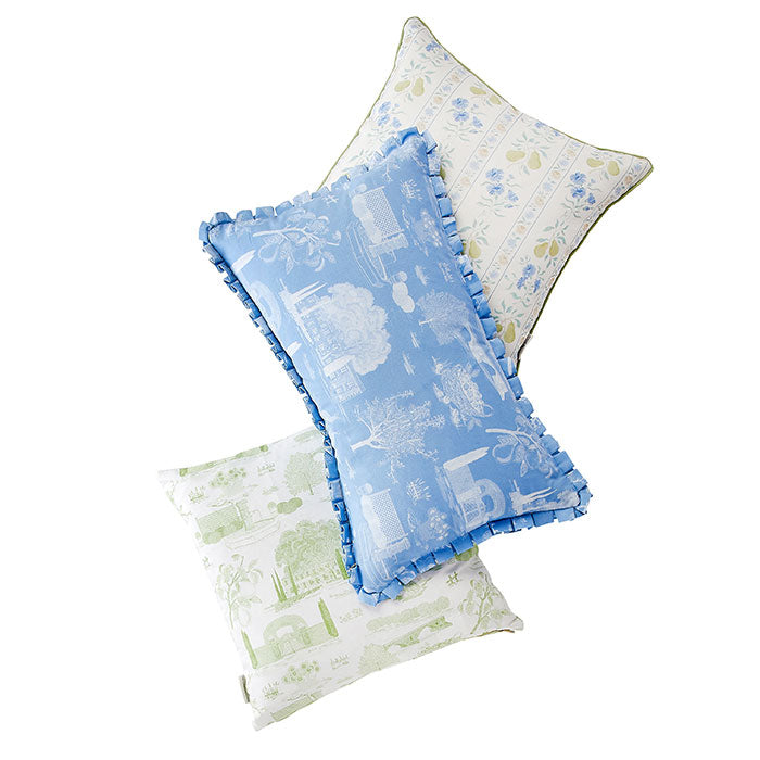 Pillow Grouping with Provence Poiriers Pillow with Citron Piping