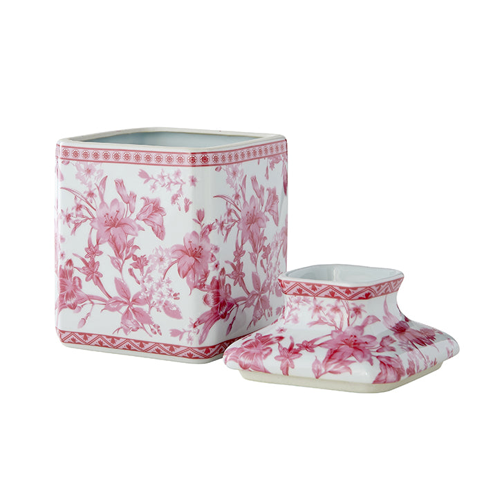 Square Chinoiserie Tissue Holder in Pink & White