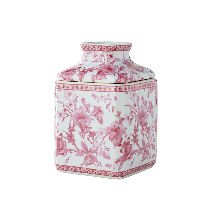 Square Chinoiserie Tissue Holder in Pink & White