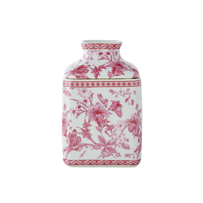 Square Chinoiserie Tissue Holder in Pink & White