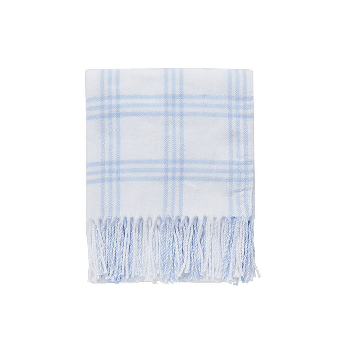 Perfect Plaid Baby Throw in White with Soft Blue