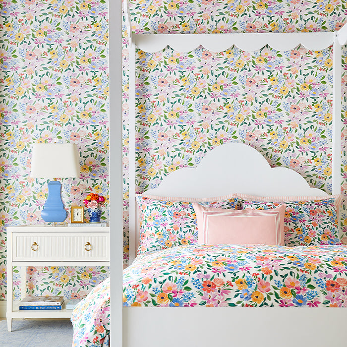 Floral Bedroom with White Amelia Canopy Bed