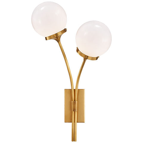 Prescott Right Sconce in Soft Brass with White Glass