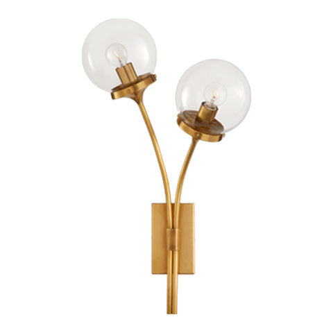 Prescott Right Sconce in Soft Brass with Clear Glass