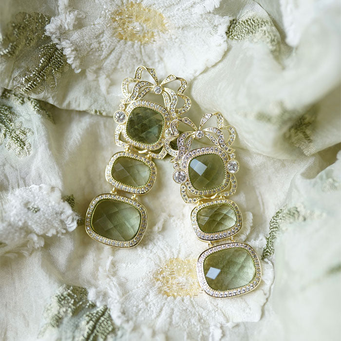 Sage Green Wreath & Bow Drop Earrings