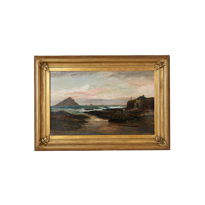Antique Original Seascape Oil Painting by George Henry Jenkins in Ornate Gold Frame