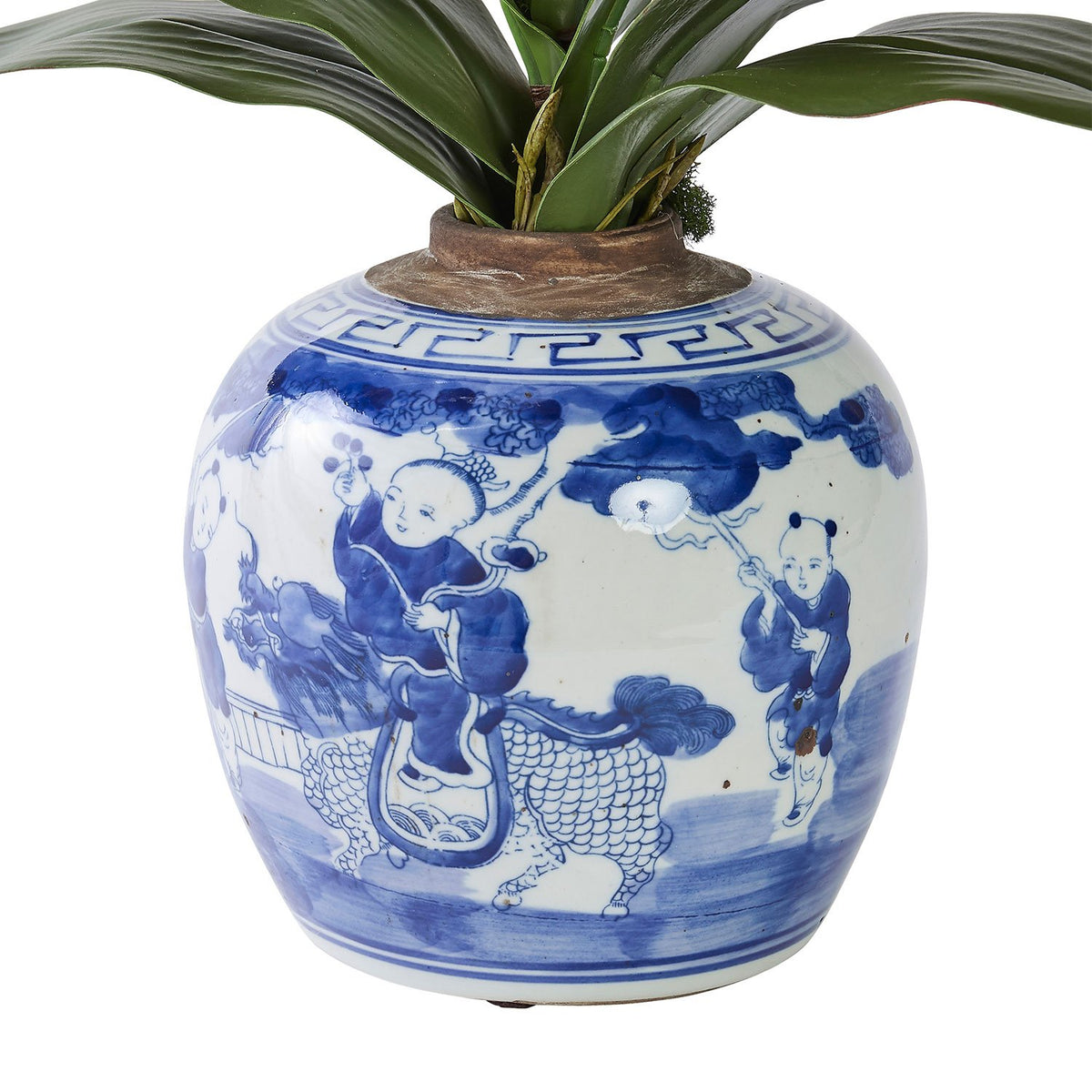 Traditional Chinese Chinoise Vase with Single White Artificial Orchid