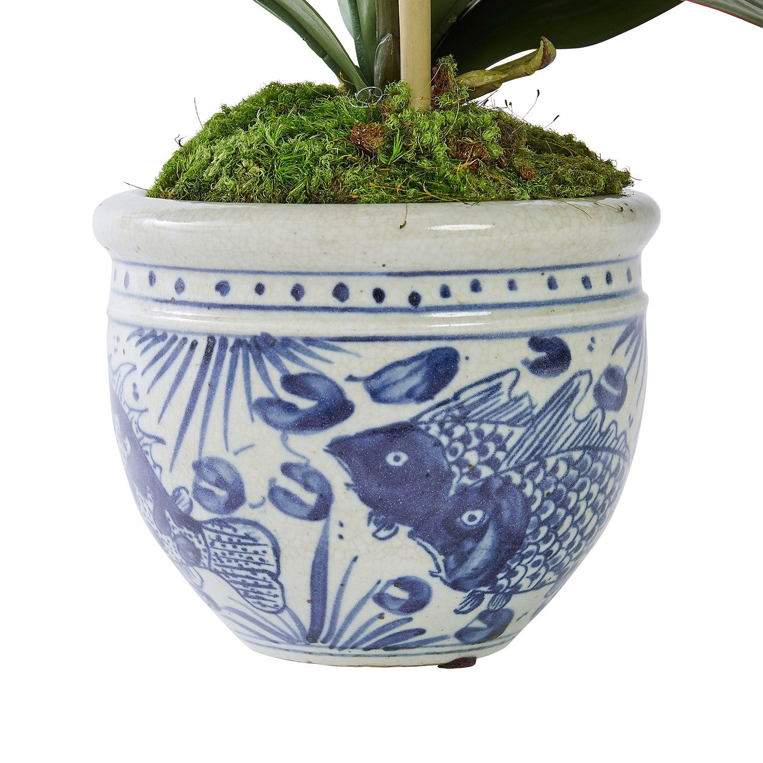 Traditional Chinese Mer Vase with Single White Artificial Orchid Plant