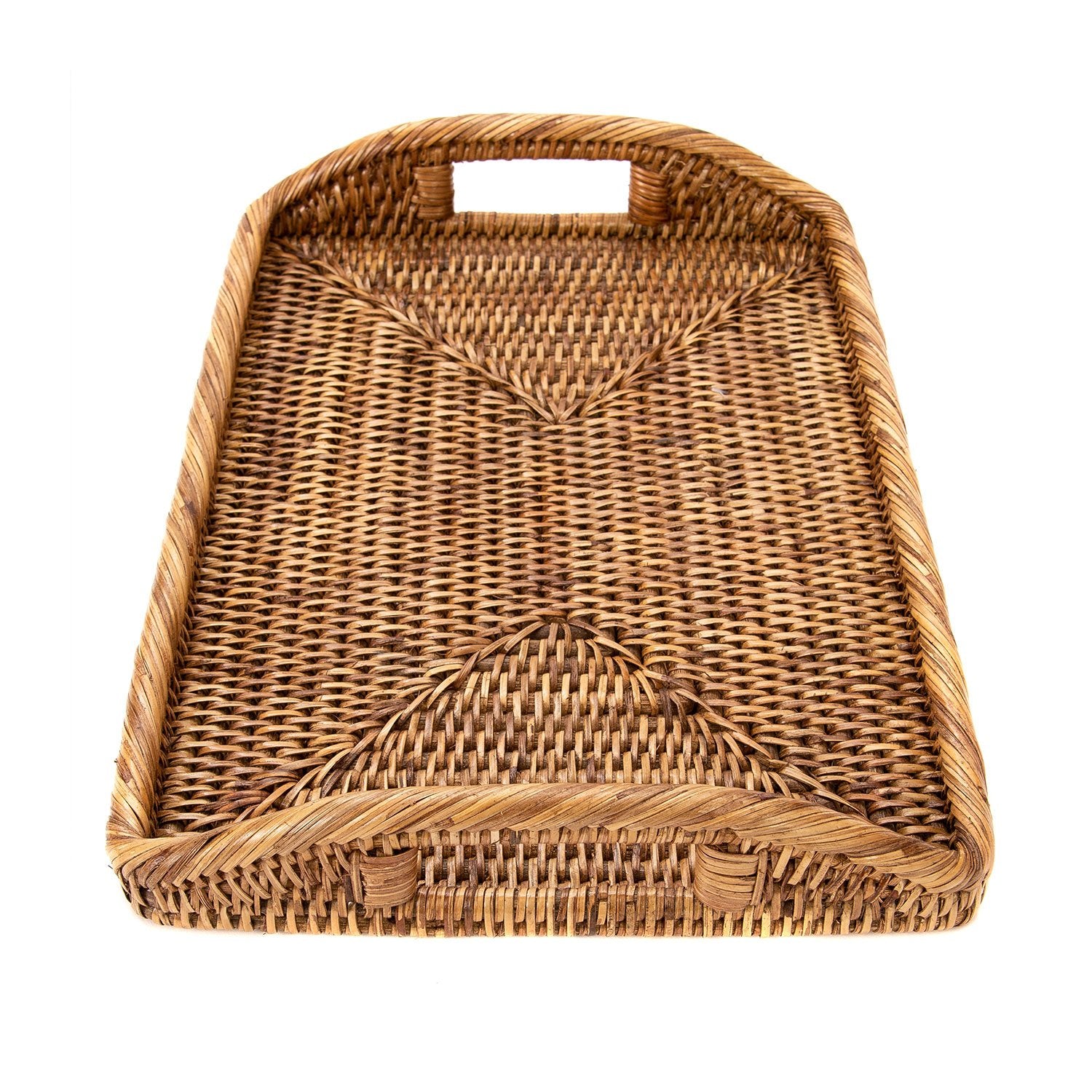 Small Woven Tray with Handles in Honey