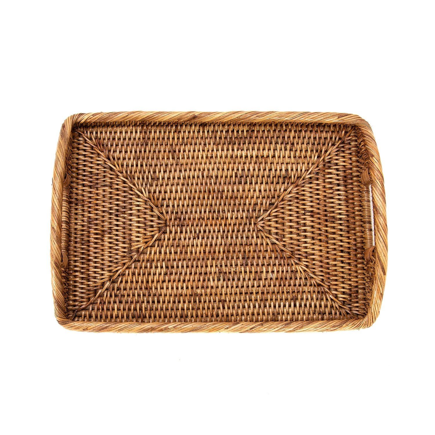Small Woven Tray with Handles in Honey