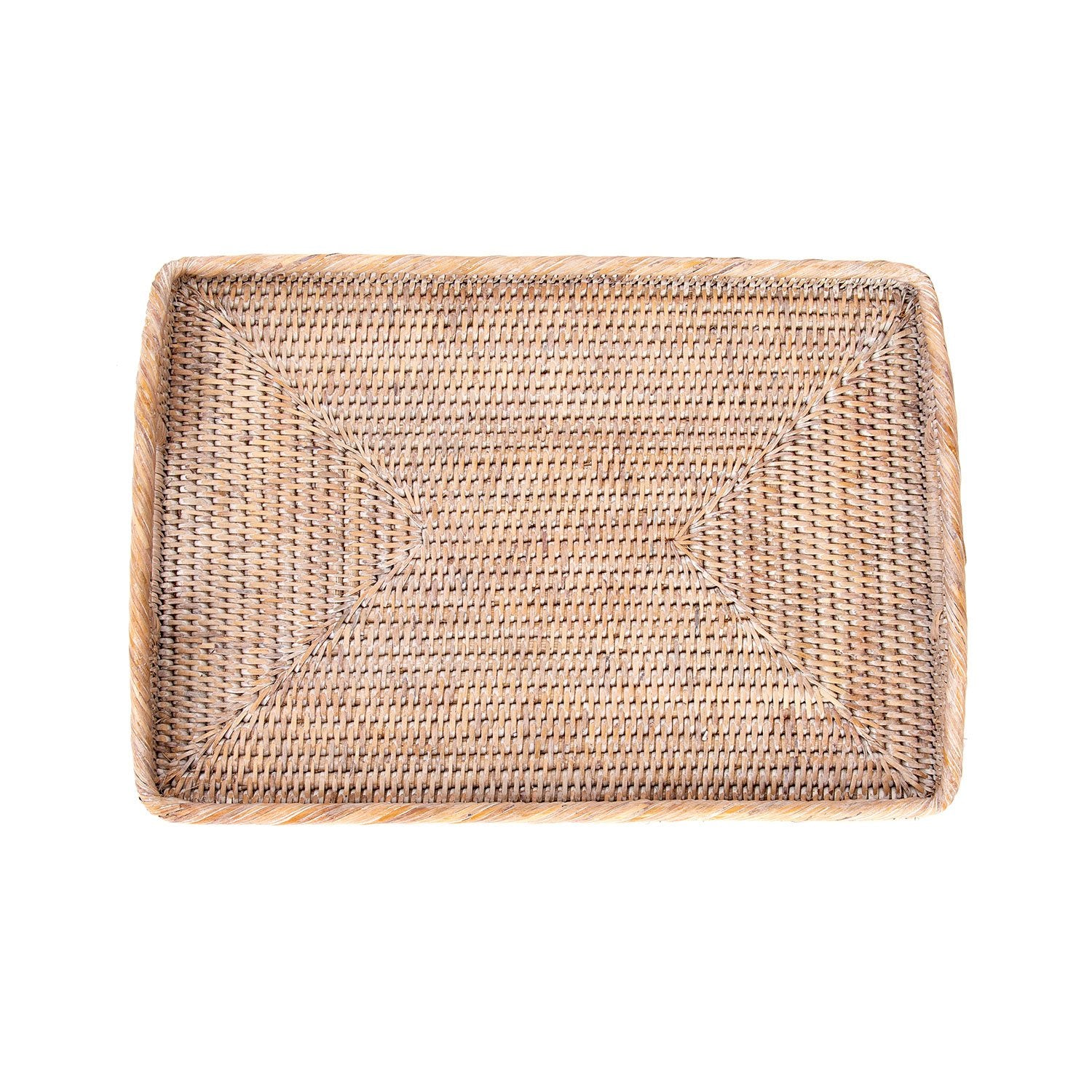 Small Woven Tray with Handles in Whitewash