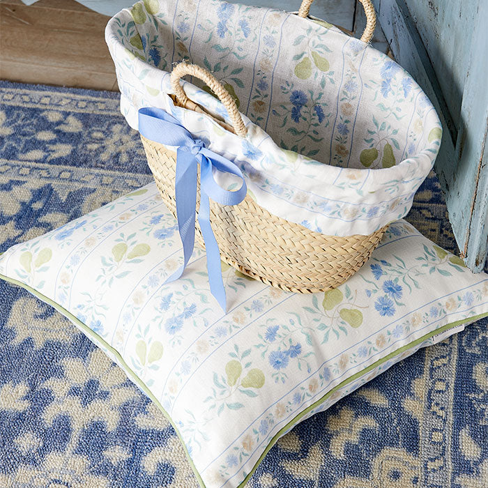 Provence Poiriers Pillow with Citron Piping and Coordinating Basket