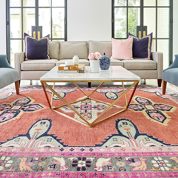 Kismet Living Room Area Rug in Coral