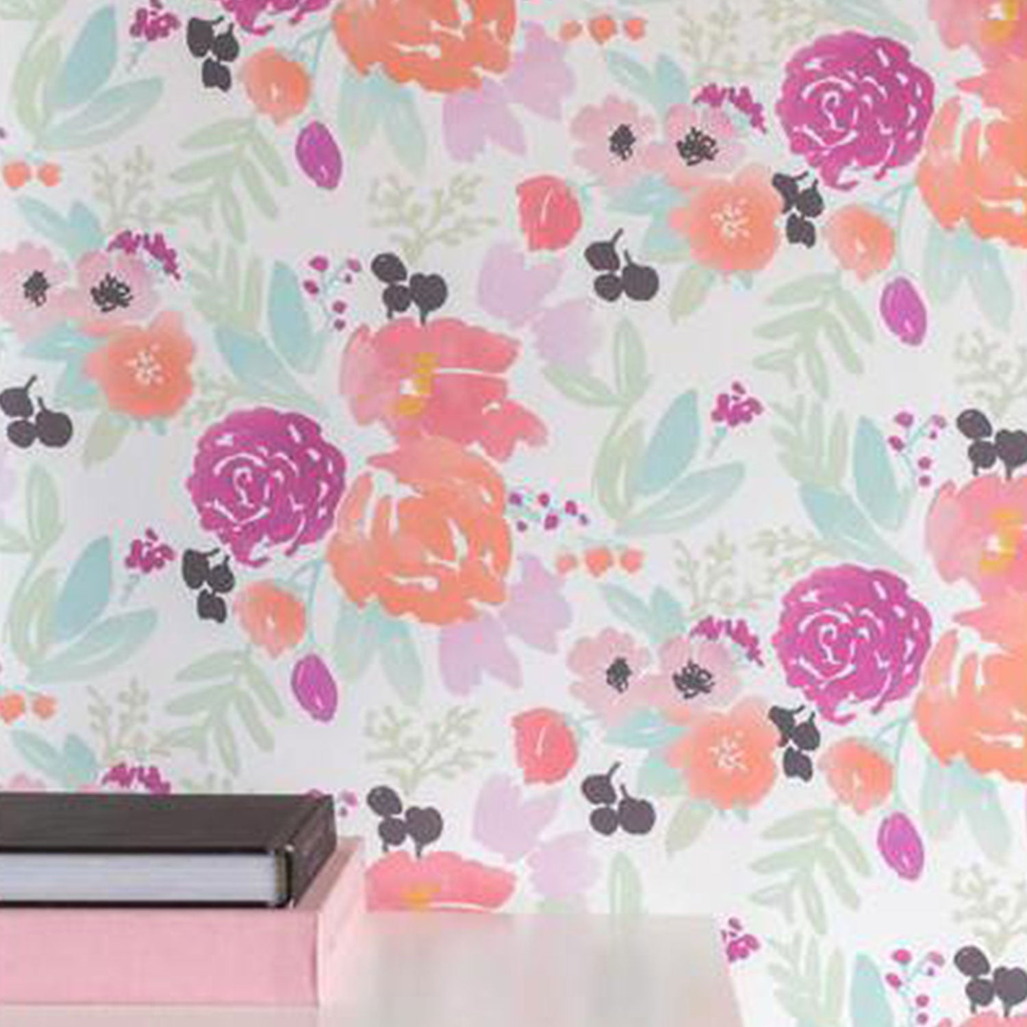 Floral Pastel Blooms Petite in White Wallpaper