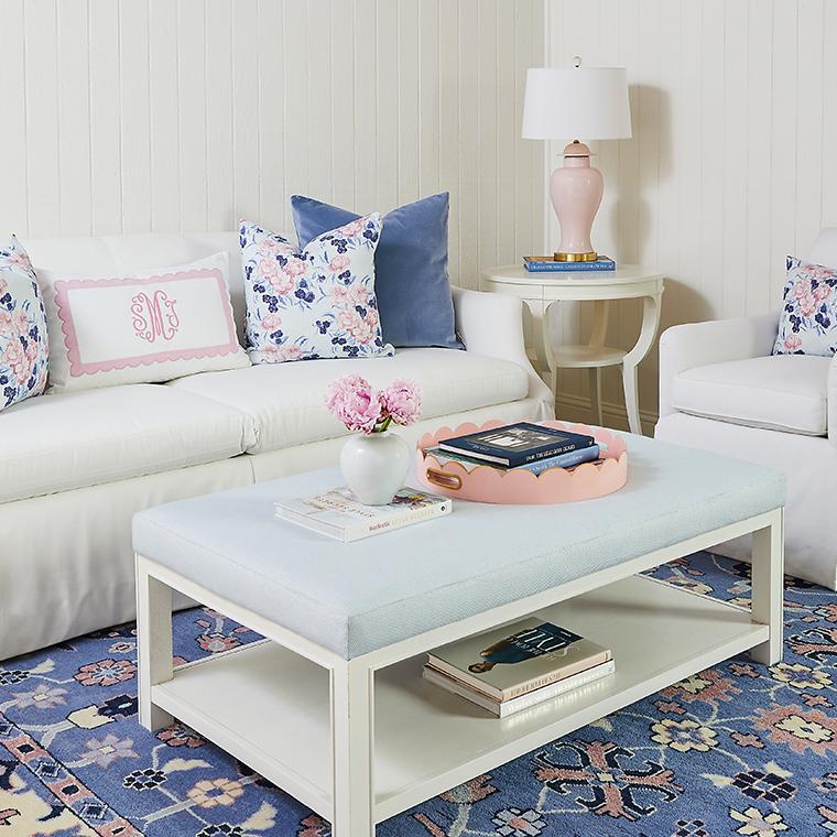 Cece Scalloped Tray in Blush in Living Room