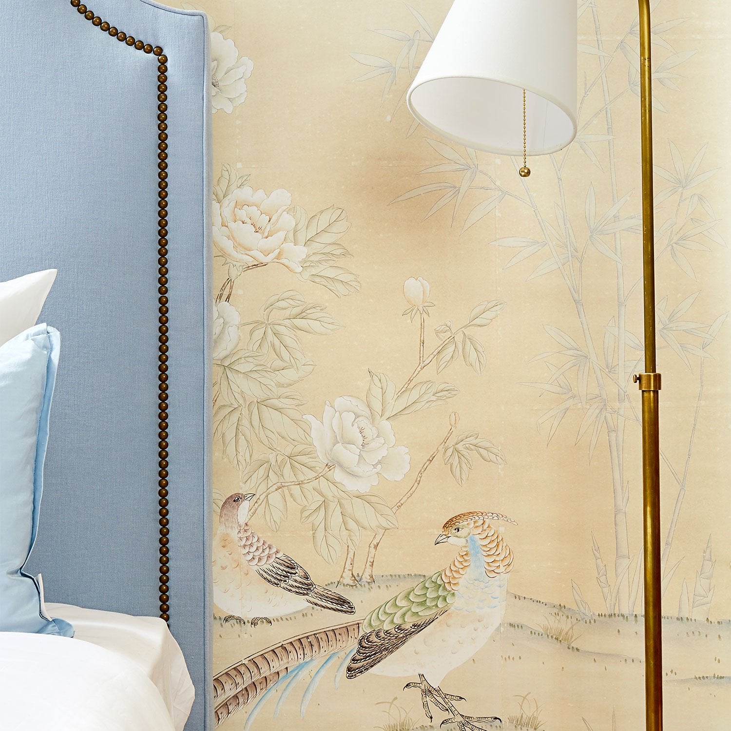 Vincennes in Cream Chinoiserie Wallpaper Mural in Bedroom