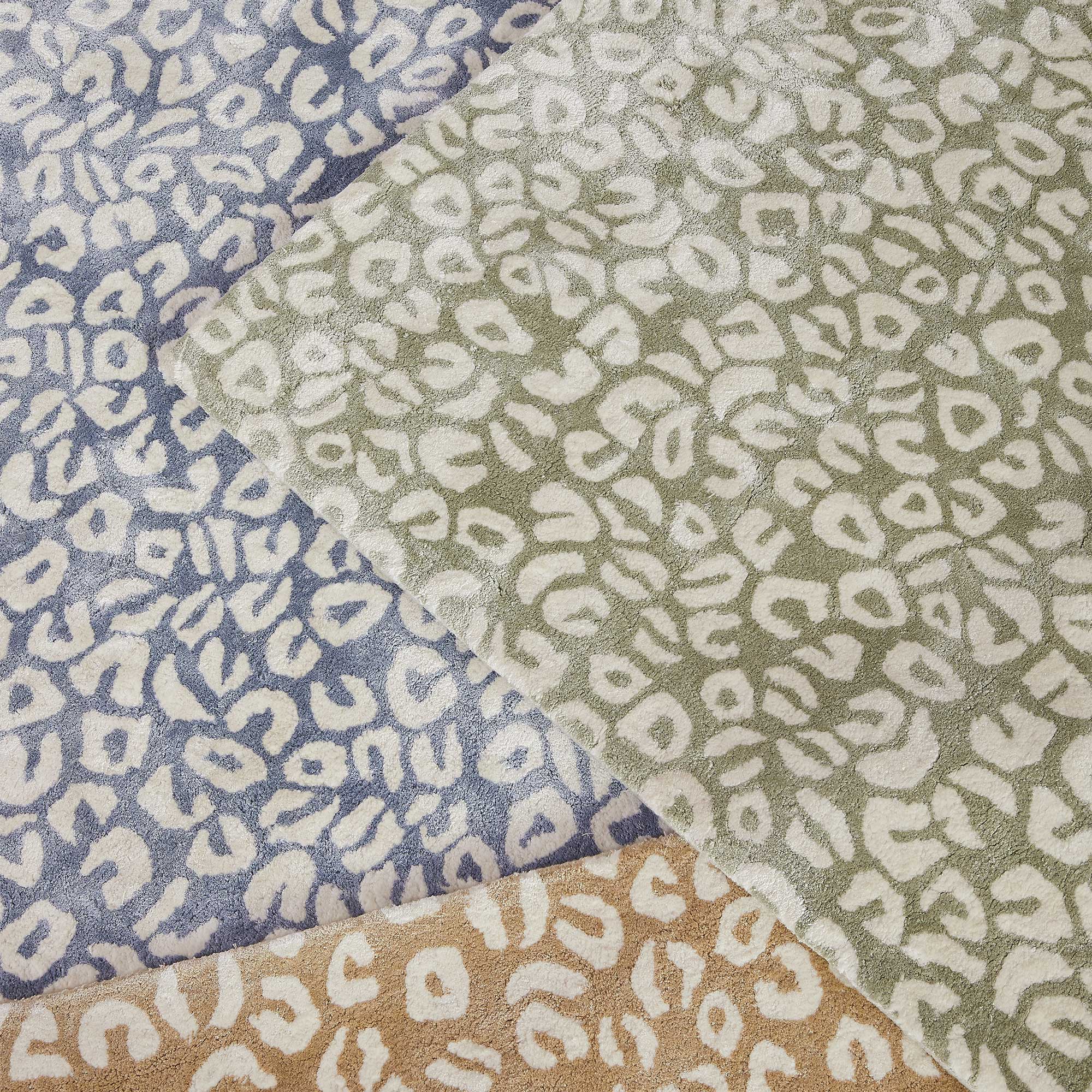 Leo Leopard Print Rugs in Amber, Eventide, and Sage