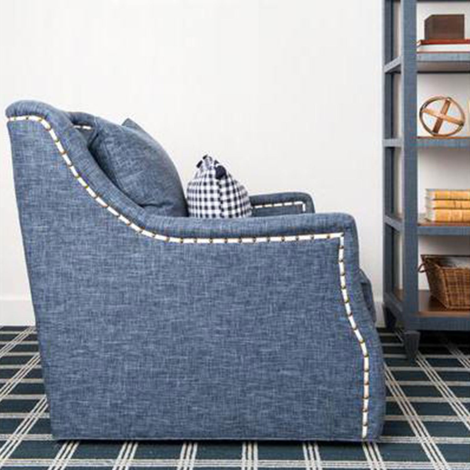 Barclay Swivel Chair in Denim Dream in Living Room