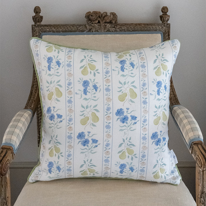 Provence Poiriers Pears and Floral Pillow with Citron Piping