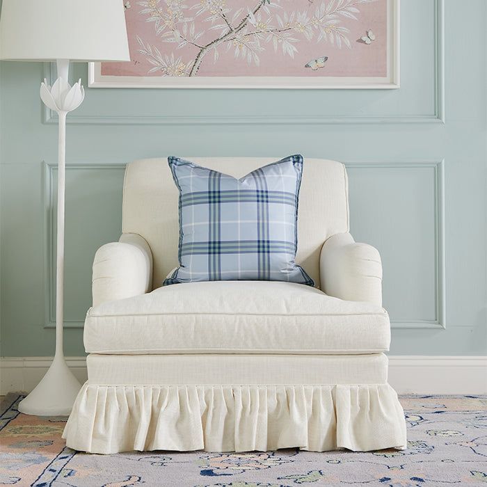 Lilac Scroll Back Chair with Ruffled Skirt in Living Room