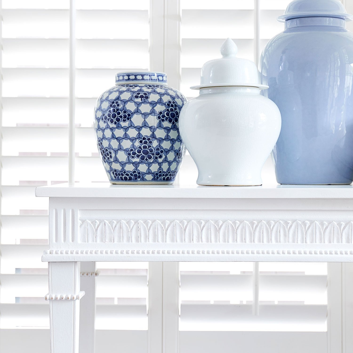 White Camilla Console Table with Jars