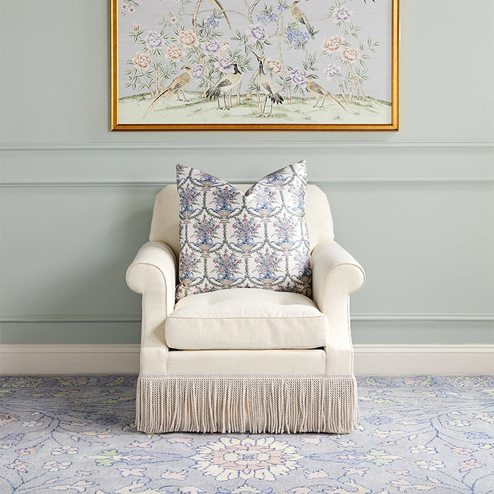  Cream Color Daisy Chair with Fringe Skirt Detail in Room