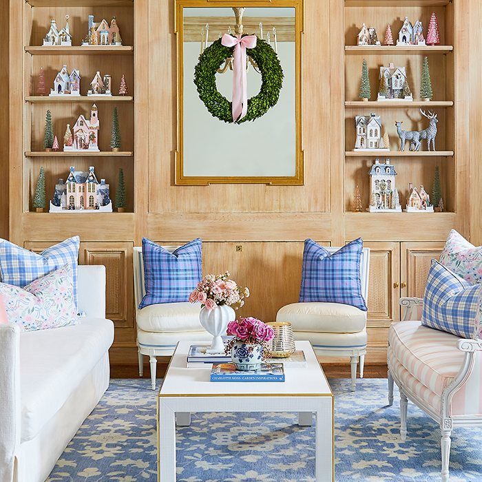 Prescott Plaid in Silk Pillows in Living Room