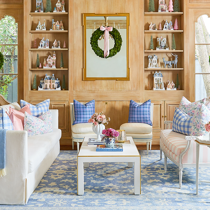 French Blue Emma Area Rug in Living Room