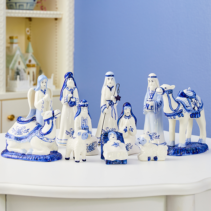 Blue & White Nativity Set