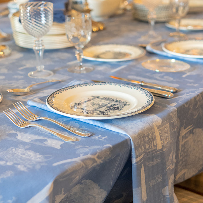 Table Setting with Bluet Provence Toile Tablecloth and Napkins