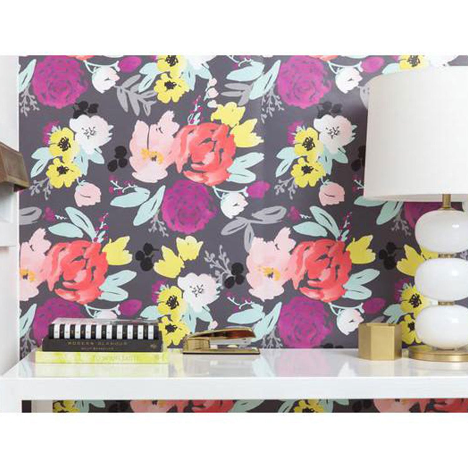 Blooms Grande in Grey Bold Floral Wallpaper in Home Office