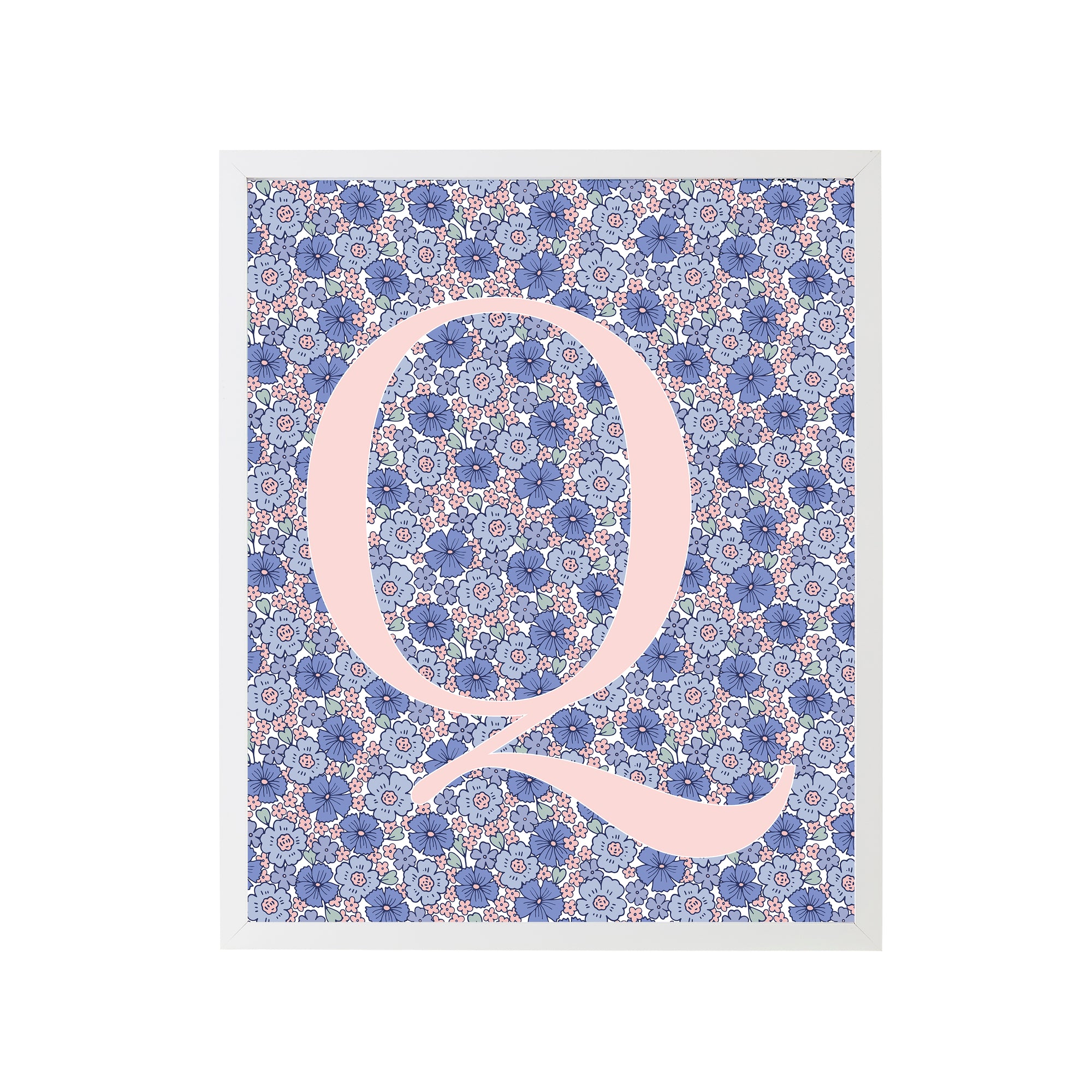 Sweet Darling Letter Q Floral Framed Art Print
