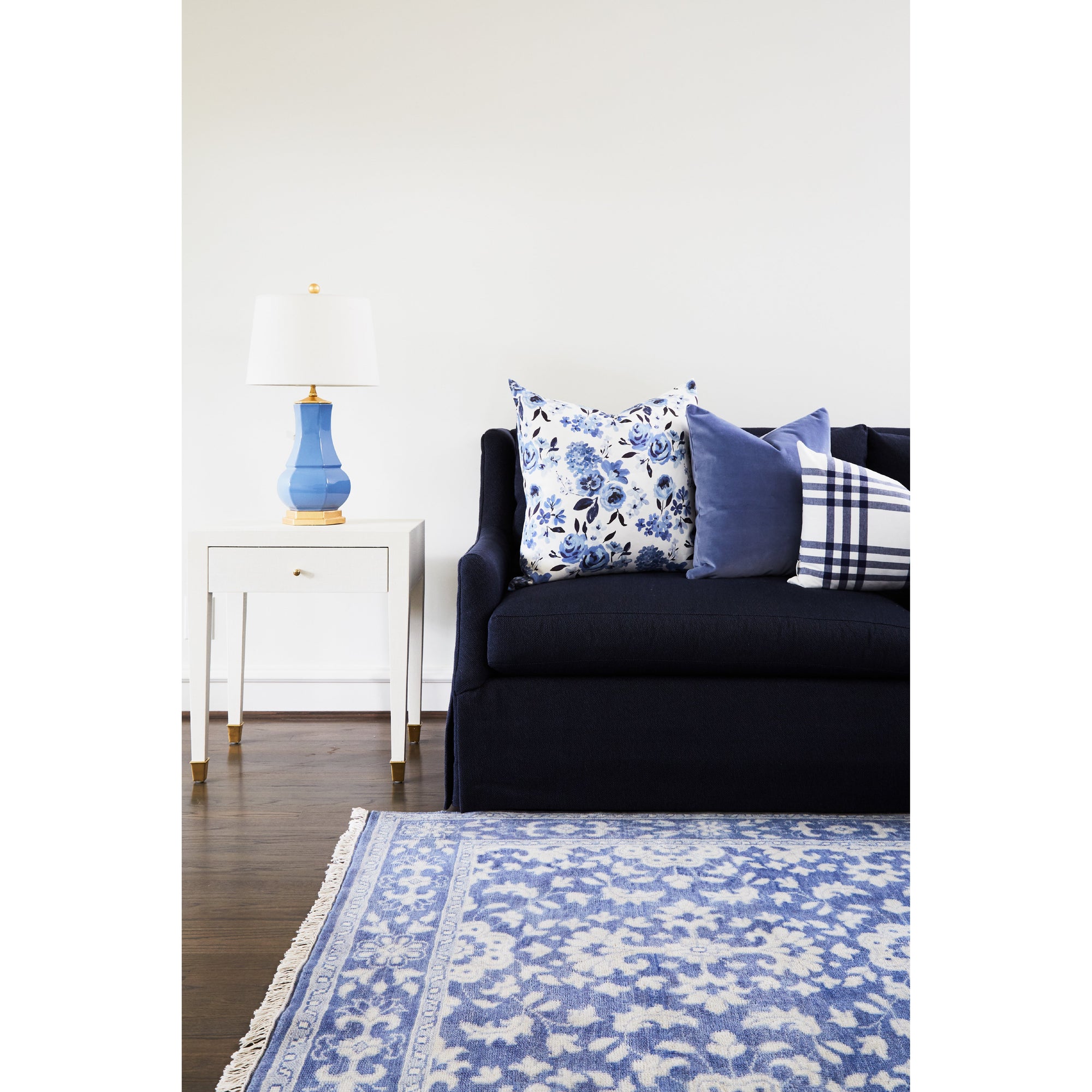 Living Room with French Blue Emma Rug