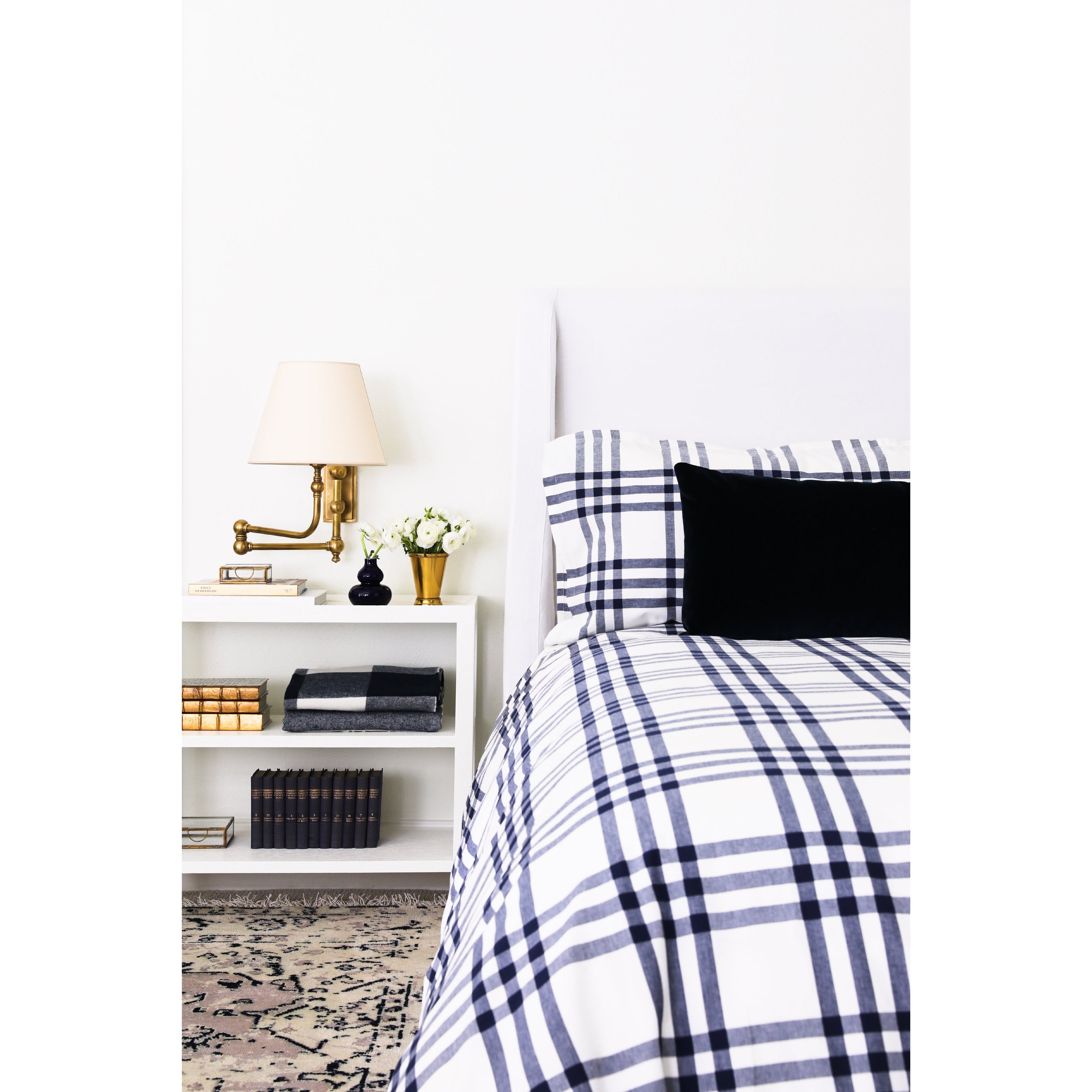 Navy Velvet Pillow on Bed