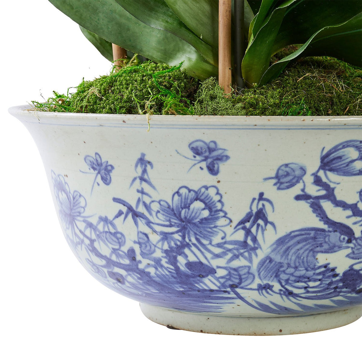 Traditional Ceramic Oiseau Bowl with Faux Orchid