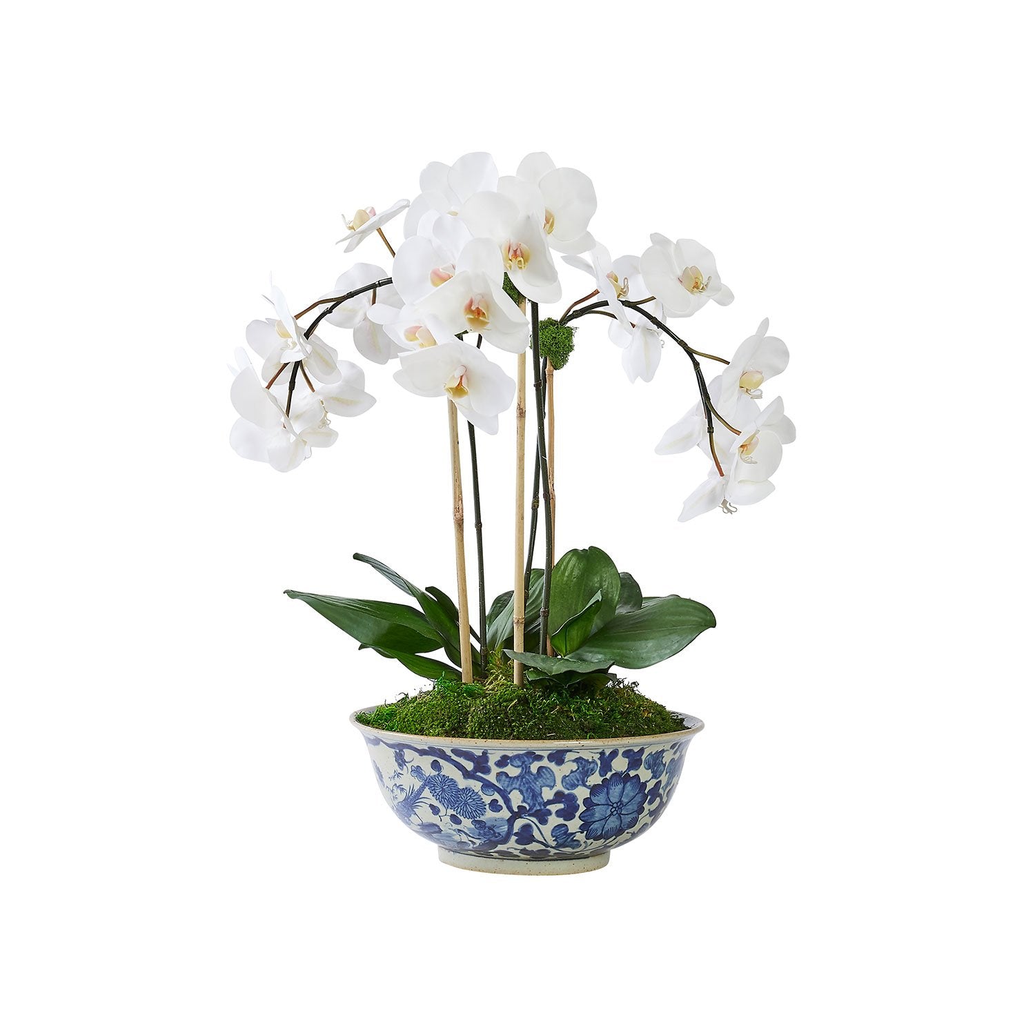 Faux Triple White Orchid in Traditional Floral Bowl