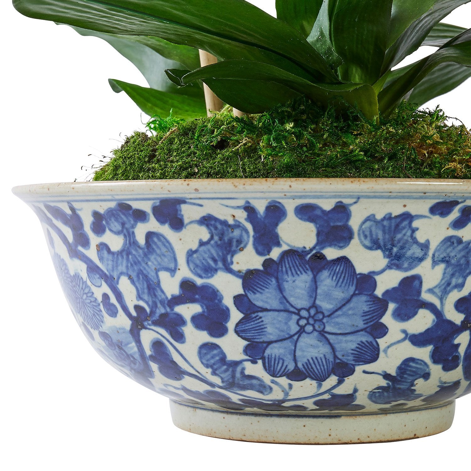 Traditional Floral Bowl with Faux Orchid