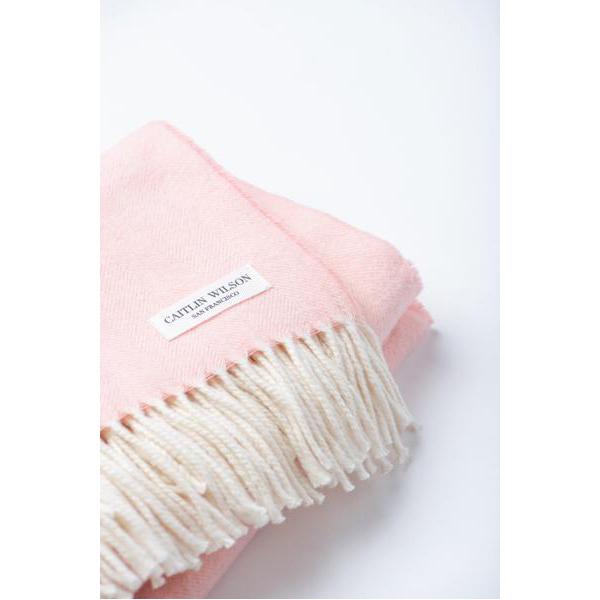 Herringbone Soft Throw in Blush Pink Fringe