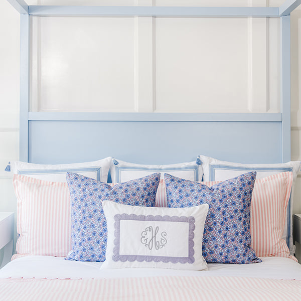 Sweet Darling Blue and Pink Floral Pillows on Bed
