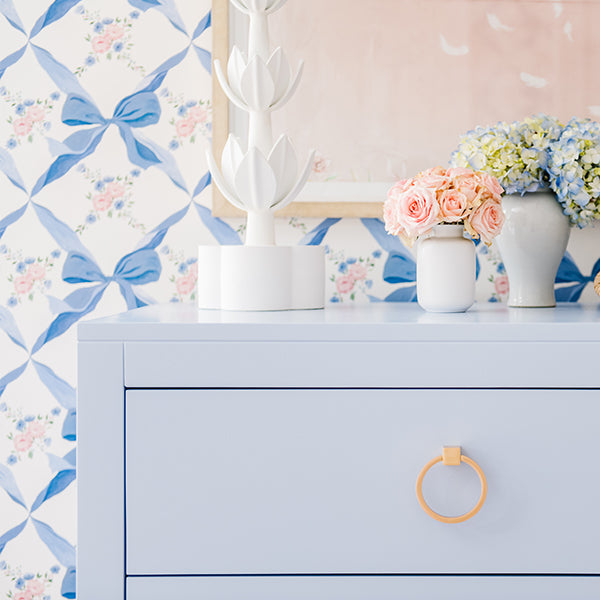 Aiden Airway Blue Dresser with Floral Accents