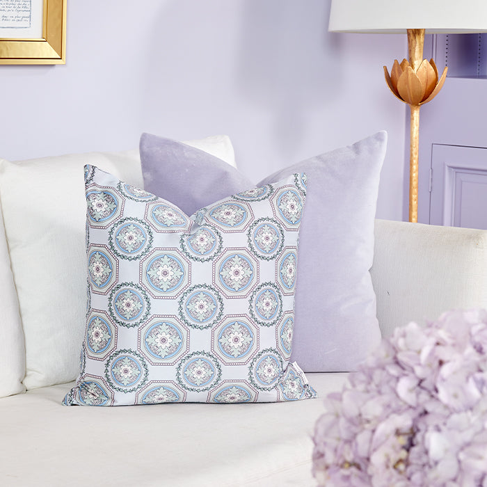 Lilac Velvet Pillow in Purple Living Room