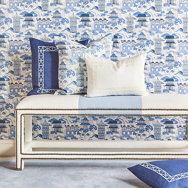 Ivory Empire Trim Pillow on Bench