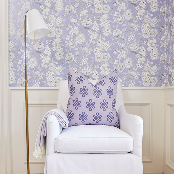 Nonogram Pillow in Lilac on White Chair