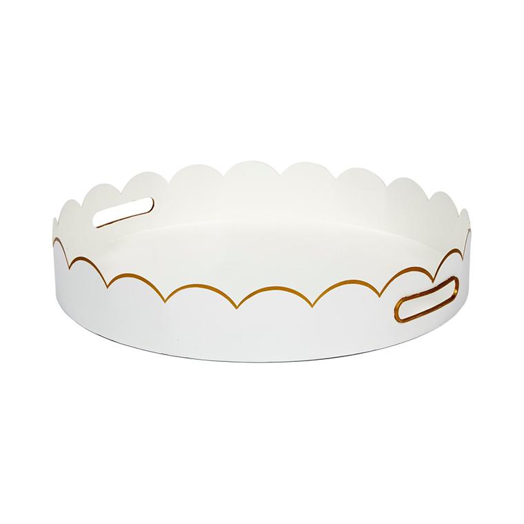 Cece Scalloped Tray in White with Gold Accents